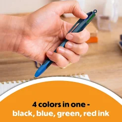 BIC 4-Color Smooth Retractable Ballpoint Pens, Medium Point, 1.0mm, Blue Barrel, Assorted Ink Colors, Pack Of 3 Pens