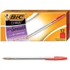 BIC® Cristal® Ballpoint Pens, Medium Point, 1.0 mm, Clear Barrel, Red Ink, Pack Of 12