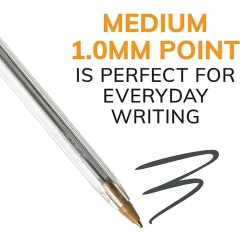 BIC® Cristal® Ballpoint Pens, Medium Point, 1.0 mm, Clear Barrel, Red Ink, Pack Of 12