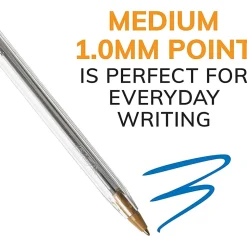 BIC® Cristal® Ballpoint Pens, Medium Point, 1.0 mm, Clear Barrel, Blue Ink, Pack Of 12
