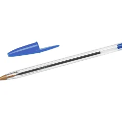 BIC® Cristal® Ballpoint Pens, Medium Point, 1.0 mm, Clear Barrel, Blue Ink, Pack Of 12