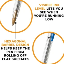 BIC® Cristal® Ballpoint Pens, Medium Point, 1.0 mm, Clear Barrel, Blue Ink, Pack Of 12