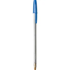 BIC® Cristal® Ballpoint Pens, Medium Point, 1.0 mm, Clear Barrel, Blue Ink, Pack Of 12