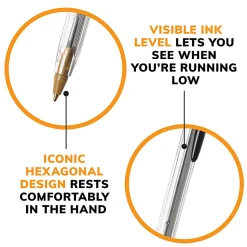 BIC Cristal Ballpoint Pens, Medium Point, 1.0 MM, Clear Barrel, Black Ink, Pack of 22