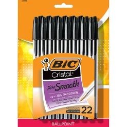 BIC Cristal Ballpoint Pens, Medium Point, 1.0 MM, Clear Barrel, Black Ink, Pack of 22