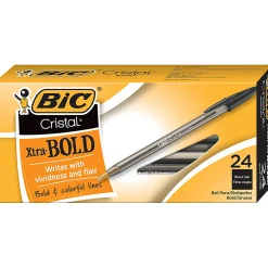BIC® Cristal® Bold Ballpoint Pens, Extra Bold Point, 1.6 mm, Translucent Smoked Barrel, Black Ink, Pack Of 24 Pens
