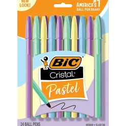 BIC Cristal Pastel Ballpoint Pens, Black Ink, Pastel Colored Barrels, Pens for Journaling, 24-Count Pack