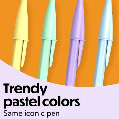 BIC Cristal Pastel Ballpoint Pens, Black Ink, Pastel Colored Barrels, Pens for Journaling, 8-Count Pack