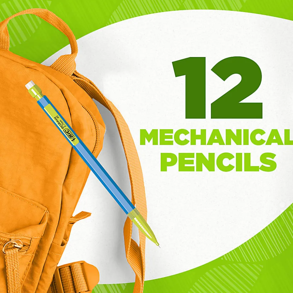 BIC® Ecolutions #2 Mechanical Pencils, 0.7 mm, Medium Point, 65% Recycled, Assorted Barrel, Pack of 12 Pencils