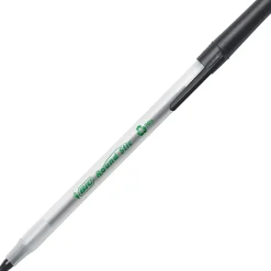 BIC Ecolutions Round Stic Ball Pens, Medium Point, 1.0 mm, 74% Recycled, Translucent Barrel, Black Ink, Pack Of 50 Pens
