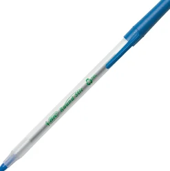 BIC Ecolutions Round Stic Ball Pens, Medium Point, 1.0 mm, 74% Recycled, Translucent Barrel, Blue Ink, Pack Of 50 Pens