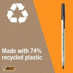 BIC Ecolutions Round Stic Ball Pens, Medium Point, 1.0 mm, 74% Recycled, Translucent Barrel, Blue Ink, Pack Of 50 Pens