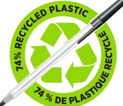 BIC Ecolutions Round Stic Ball Pens, Medium Point, 1.0 mm, 74% Recycled, Translucent Barrel, Blue Ink, Pack Of 50 Pens