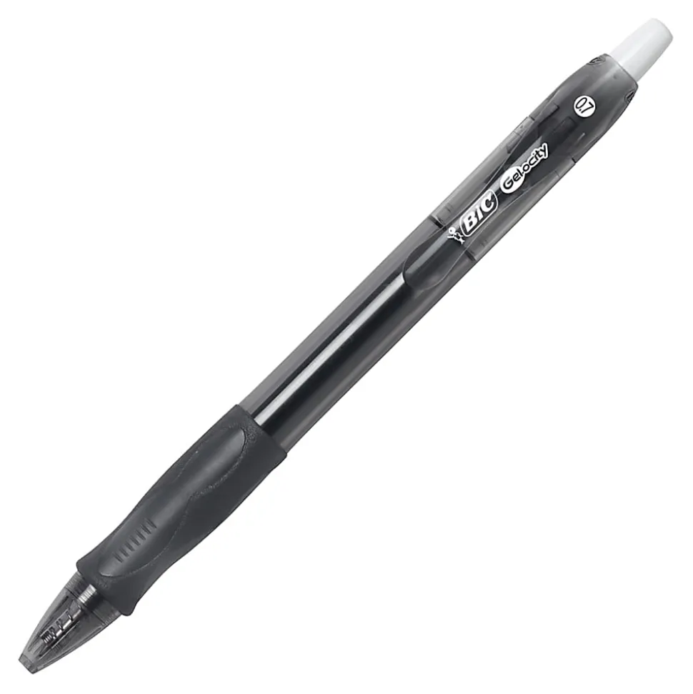 BIC Gelocity Gel Retractable Gel Ink Pens, Medium Point, 0.7 mm, Black Barrel, Black Ink, Pack Of 4 Pens