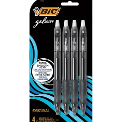 BIC Gelocity Gel Retractable Gel Ink Pens, Medium Point, 0.7 mm, Black Barrel, Black Ink, Pack Of 4 Pens