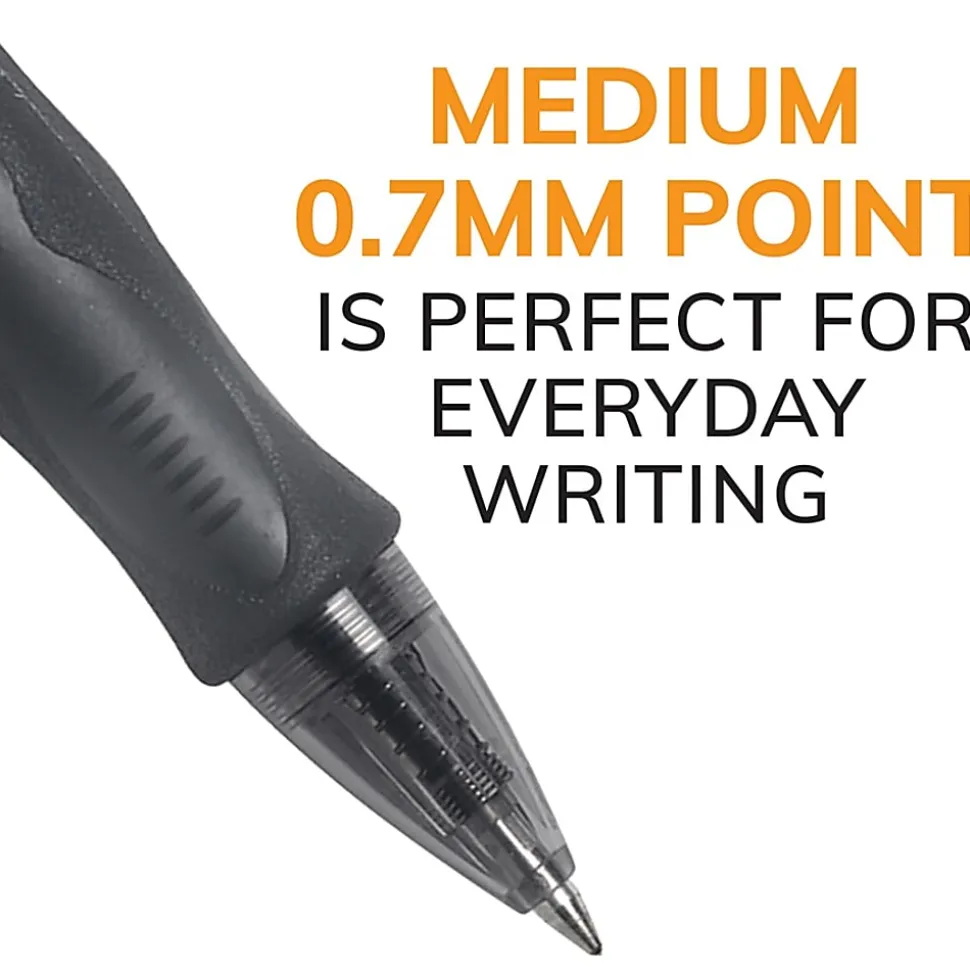 BIC Gelocity Gel Retractable Gel Ink Pens, Medium Point, 0.7 mm, Black Barrel, Black Ink, Pack Of 4 Pens