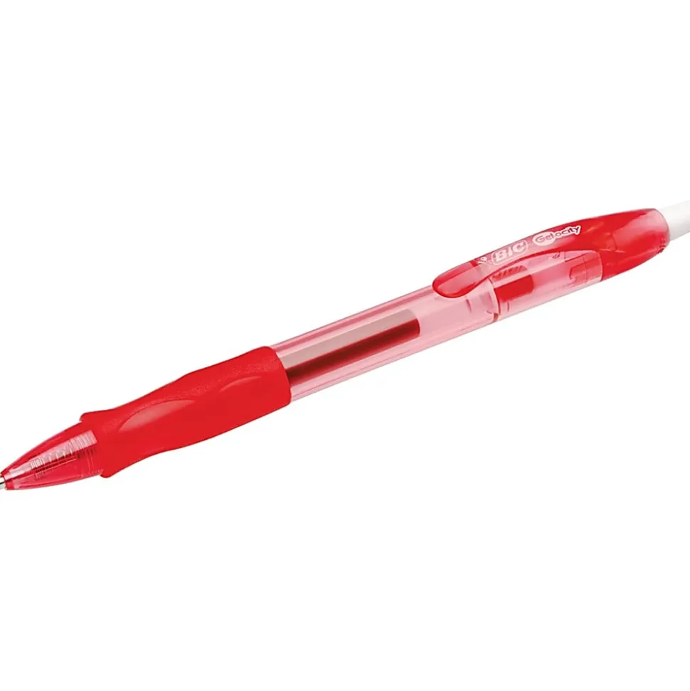 BIC Gelocity Gel Retractable Gel Ink Pens, Medium Point, 0.7 mm, Translucent Red Barrel, Red Ink, Pack Of 4 Pens
