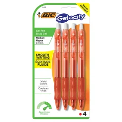 BIC Gelocity Gel Retractable Gel Ink Pens, Medium Point, 0.7 mm, Translucent Red Barrel, Red Ink, Pack Of 4 Pens
