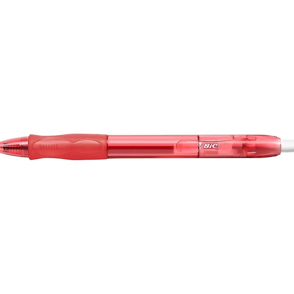 BIC Gelocity Gel Retractable Gel Ink Pens, Medium Point, 0.7 mm, Translucent Red Barrel, Red Ink, Pack Of 4 Pens