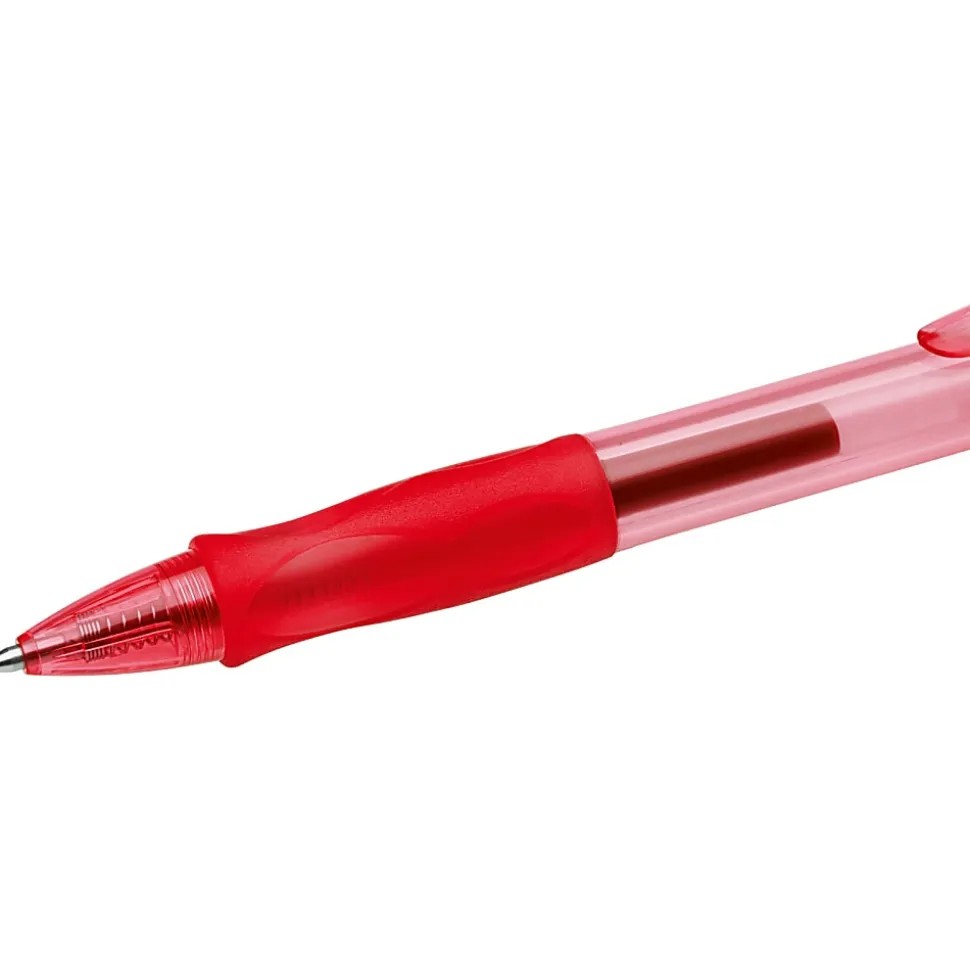 BIC Gelocity Gel Retractable Gel Ink Pens, Medium Point, 0.7 mm, Translucent Red Barrel, Red Ink, Pack Of 4 Pens