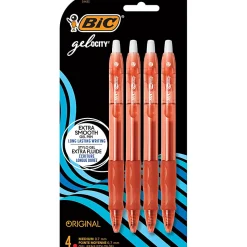 BIC Gelocity Gel Retractable Gel Ink Pens, Medium Point, 0.7 mm, Translucent Red Barrel, Red Ink, Pack Of 4 Pens