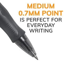 BIC Gelocity Original Long Lasting Retractable Gel Pens, Medium Point, 0.7 mm, Black Barrel, Black Ink, Pack Of 12