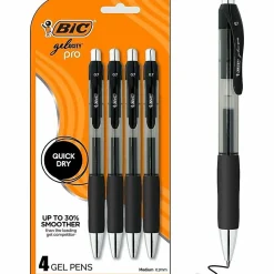 BIC Gelocity Pro Gel Pen, Retractable, Medium Point 0.7MM, Clear Barrel, Black Ink, Pack Of 4