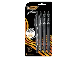 BIC Gelocity Quick-Dry Retractable Gel Pens, Medium Point, 0.7 mm, Black Barrel, Black Ink, Pack Of 4 Pens