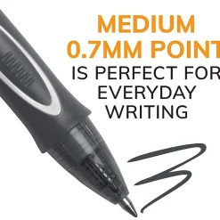BIC Gelocity Quick-Dry Retractable Gel Pens, Medium Point, 0.7 mm, Black Barrel, Black Ink, Pack Of 4 Pens