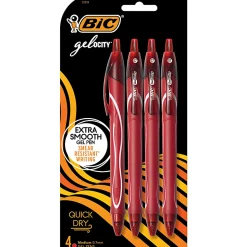 BIC Gelocity Quick-Dry Retractable Gel Pens, Medium Point, 0.7 mm, Red Barrel, Red Ink, Pack Of 4 Pens
