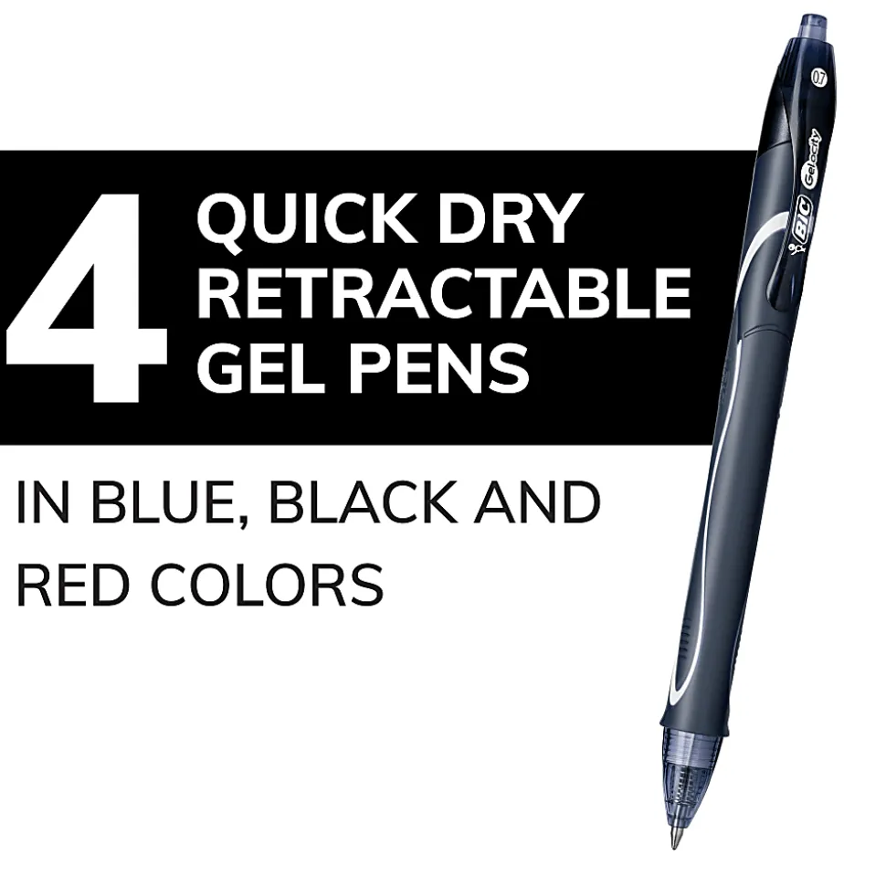 BIC Gelocity Quick-Dry Retractable Gel Pens, Medium Point, 0.7 mm, Assorted Barrel, Assorted Ink, Pack Of 4 Pens