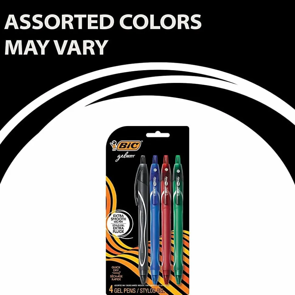 BIC Gelocity Quick-Dry Retractable Gel Pens, Medium Point, 0.7 mm, Assorted Barrel, Assorted Ink, Pack Of 4 Pens