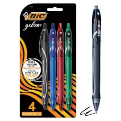 BIC Gelocity Quick-Dry Retractable Gel Pens, Medium Point, 0.7 mm, Assorted Barrel, Assorted Ink, Pack Of 4 Pens