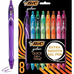 BIC Gelocity Quick Dry Retractable Gel Pens, Medium Point, 0.7 mm, Assorted Colors, Pack Of 8