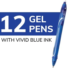BIC Gelocity Quick Dry Retractable Gel Pens, Medium Point, 0.7 mm, Blue Barrel, Blue Ink, Pack Of 12