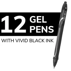 BIC Gelocity Quick Dry Retractable Gel Pens, Medium Point, 0.7 mm, Black Barrel, Black Ink, Pack Of 12