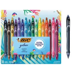 BIC Gelocity Quick Dry Retractable Gel Pens, Medium Point, 0.7MM, Assorted Colors, Pack of 16