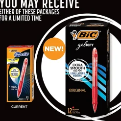 BIC Gelocity Retractable Gel Ink Pens, Medium Point, 0.7 mm, Red Barrel, Red Ink, Pack Of 12