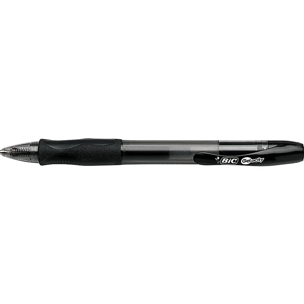 BIC Gelocity Retractable Gel Pens, Medium Point, 0.7 mm, Translucent Barrel, Black Ink, Pack Of 24