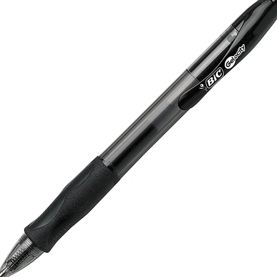 BIC Gelocity Retractable Gel Pens, Medium Point, 0.7 mm, Translucent Barrel, Black Ink, Pack Of 24