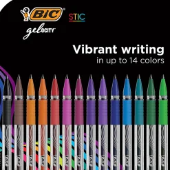 BIC Gelocity Stic Gel Pens, Medium Point, 0.7 mm, Clear Barrel, Assorted Ink, Pack of 14 Pens