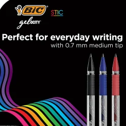 BIC Gelocity Stic Gel Pens, Medium Point, 0.7 mm, Clear Barrel, Assorted Ink, Pack of 14 Pens