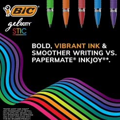 BIC Gelocity Stic Gel Pens, Medium Point, 0.7 mm, Clear Barrel, Black Ink, Pack of 8 Pens