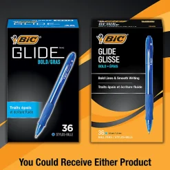 BIC Glide Bold Ballpoint Pens, Bold Point, 1.6 mm, Translucent Barrel, Blue Ink, Pack Of 36