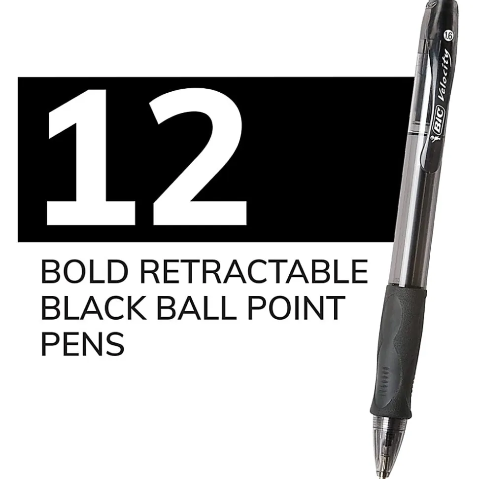 BIC Glide Bold Ballpoint Pens, Bold Point, 1.6 mm, Translucent Barrel, Black Ink, Pack Of 12 Pens