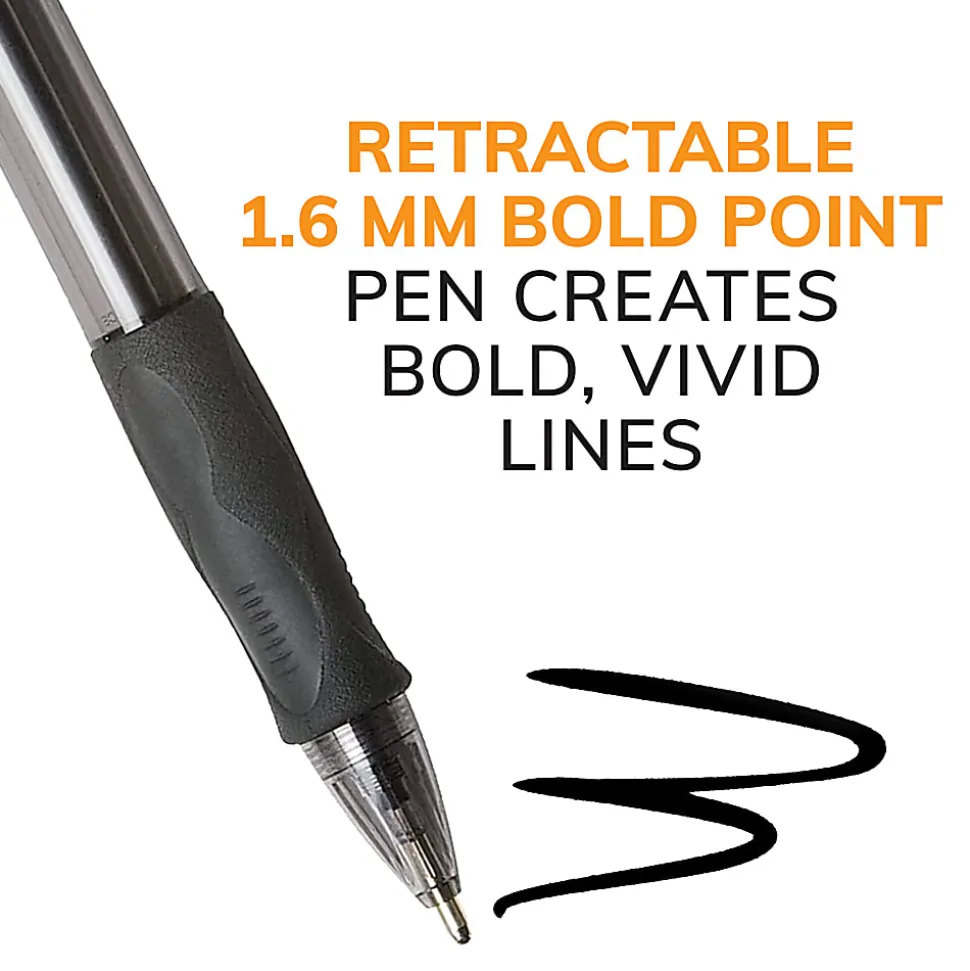 BIC Glide Bold Ballpoint Pens, Bold Point, 1.6 mm, Translucent Barrel, Black Ink, Pack Of 12 Pens
