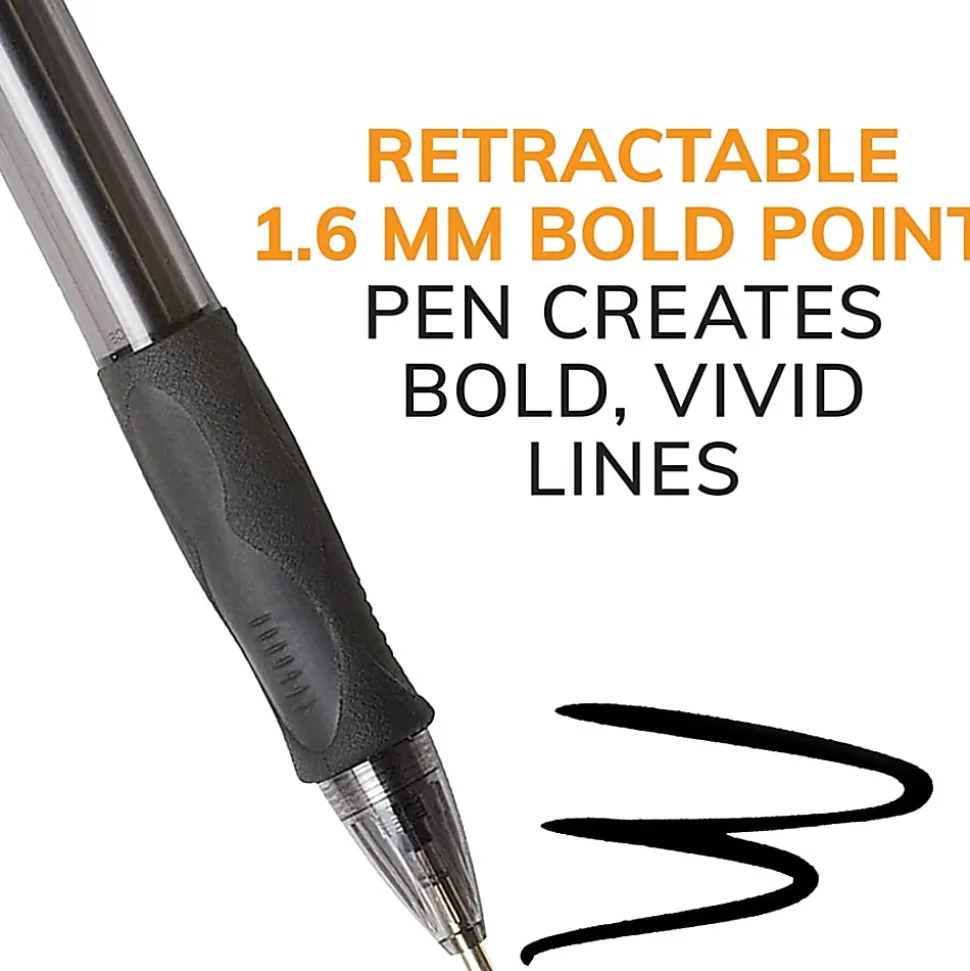 BIC Glide Bold Ballpoint Pens, Bold Point, 1.6 mm, Translucent Barrel, Black Ink, Pack Of 12 Pens