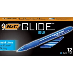 BIC® Glide Bold Ballpoint Pens, Bold Point, 1.6 mm, Translucent Barrel, Blue Ink, Pack Of 12 Pens
