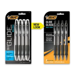 BIC Glide Bold Retractable Ballpoint Pens, Bold Point, 1.6 mm, Translucent Barrel, Black Ink, Pack Of 4 Pens