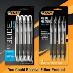 BIC Glide Bold Retractable Ballpoint Pens, Bold Point, 1.6 mm, Translucent Barrel, Black Ink, Pack Of 4 Pens